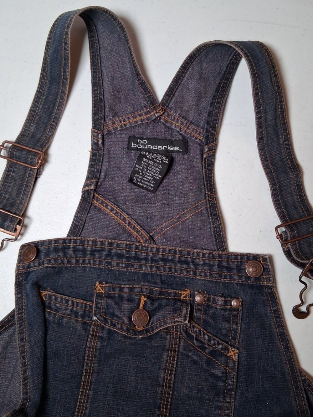 No Boundaries Denim Shortalls Juniors Large Blue Jean Shorts Overalls - Picture 6 of 16